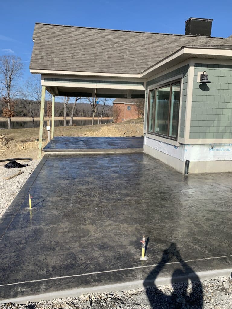 Decorative concrete patio slate stamped with high gloss seal installed by Morristown concrete contractor Crescostone in Morristown Tennessee