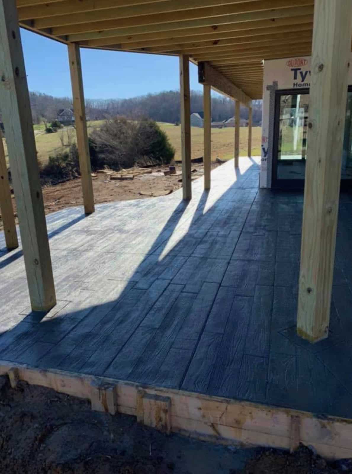 Decorative concrete wood plank stamp finish installed by Crescostone in Jefferson City Tennessee