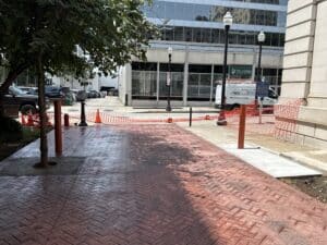 herringbone brick red antiqued decorative concrete